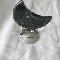 Volcanic Moss Green Hand Carved Moon Agate Quartz on a Stand - Thumbnail 1
