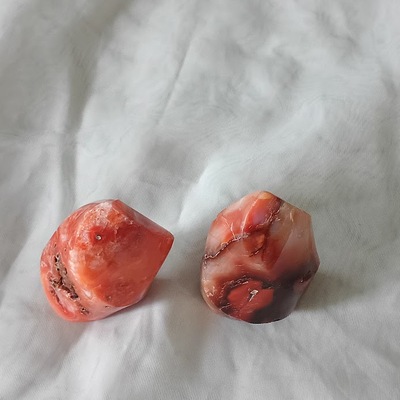 Natural chalcedony hnad carved red carnelian flame quartz  