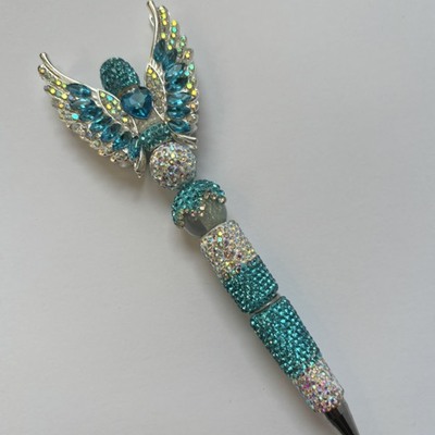 Aquamarine rhinestone beaded pen