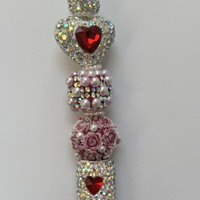 Red White Rhinestone Beaded Pen - Thumbnail 1
