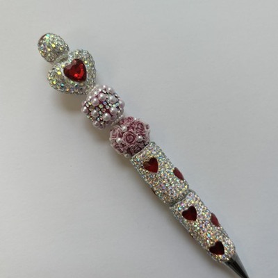 Red white rhinestone beaded pen