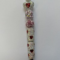 Red White Rhinestone Beaded Pen - Thumbnail 2