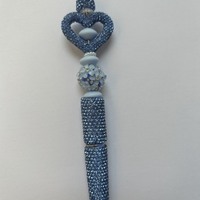 Blue Rhinestone Beaded Pen - Thumbnail 2