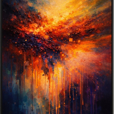 Cosmic nebula large abstract canvas art print - modern blue & orange wall decor 24x36