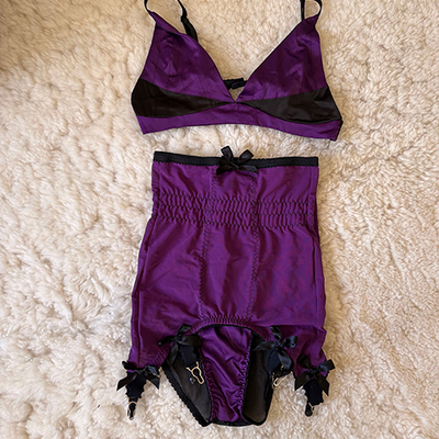 Purple kiss me deadly lingerie set from girdlebound photoshoot - Thumbnail 1