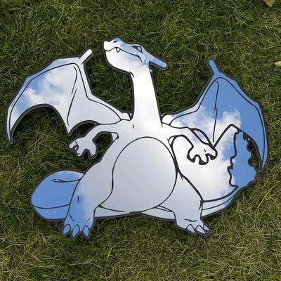 Charizard (pokémon) - dragon mirror: anime gamer room decor, shatterproof polymer