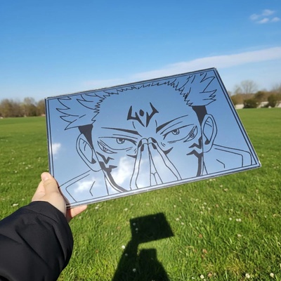Anime character engraved mirror wall art – premium decorative glass panel