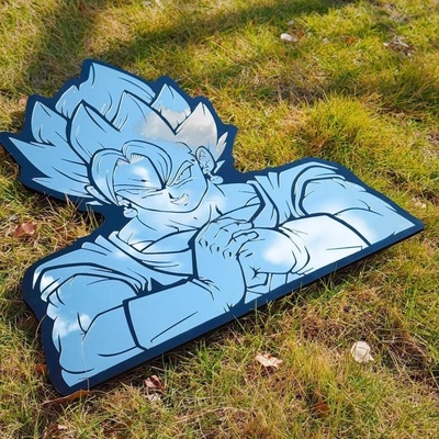DBZ Goku Getting Cracked Mirror: Frameless Manga Silhouette, Gamer Room Decor & Gift