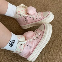 Polka dot pattern high top canvas sneakers - Thumbnail 5