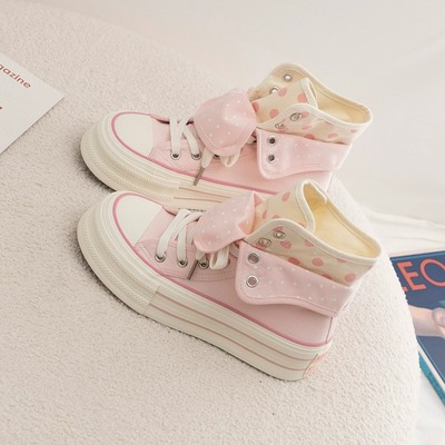 Polka dot pattern high top canvas sneakers