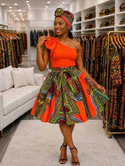 Orange Blossom Ankara Skirt Set