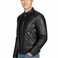 New HandmadeMens Stylish Black Leather Jacket - Thumbnail 1