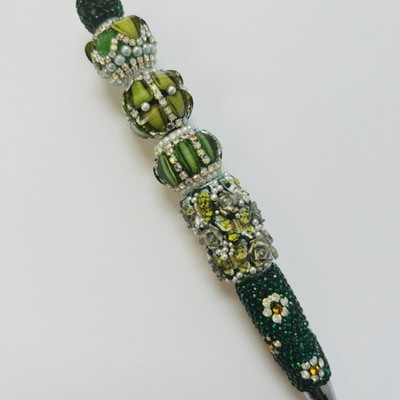 Dark green rhinestone beaded pen