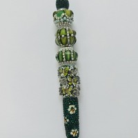 Dark Green Rhinestone Beaded Pen - Thumbnail 1