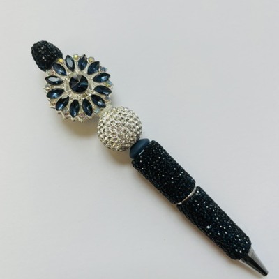 Navy blue rhinestone beaded pen