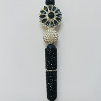 Navy Blue Rhinestone Beaded Pen - Thumbnail 1