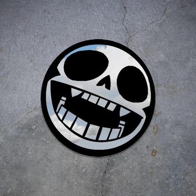 Gorillaz mascot, Bonesy, depicted as a skull symbol: Round Frameless Manga Silhouette, Gamer Room Decor