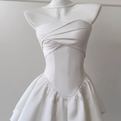 Elegant white strapless short prom dress evening dress