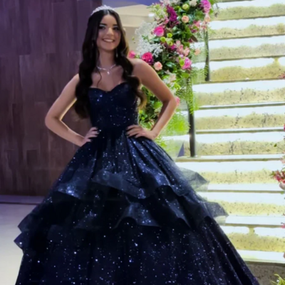 Sweetheart ball gown navy blue sequin prom dress quinceanera dresses
