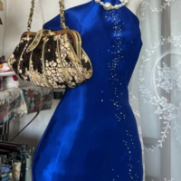 Elegant Halter Royal Blue Stain Open Back Prom Dress - Thumbnail 1