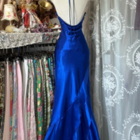 Elegant Halter Royal Blue Stain Open Back Prom Dress - Thumbnail 2