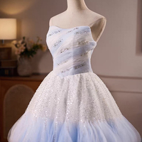 Light Blue Tulle Sequins Short Prom Party Dress - Thumbnail 2