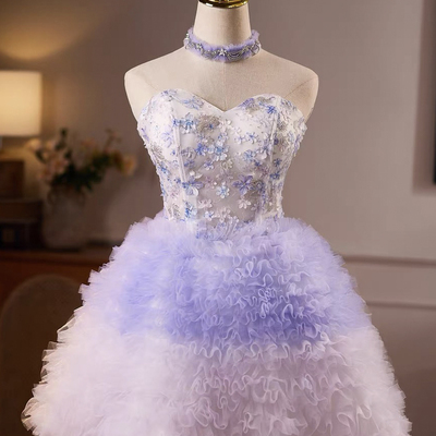 Lilac tulle short a-line prom party dress