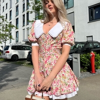 Floral Print Ruffled Sleeveless Dress - Thumbnail 1