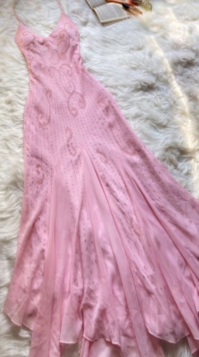 Beautiful A Line Pink Chiffon Beads Prom Dresses