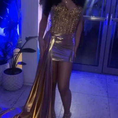 Sheath gold strapless cocktail dress short homecoming dress