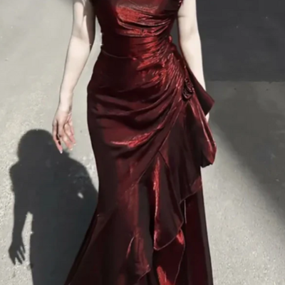 Charming spaghetti straps wine red long prom dress sweet birthday dress