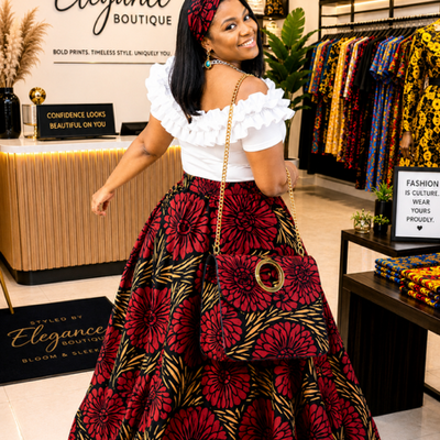 Crimson bloom elegance skirt set