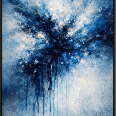 Blue white abstract art print 36x24 modern wall decor