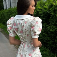 Printed Short Skirt Ruffled Dress - Thumbnail 4