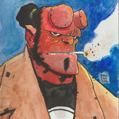 Hellboy 5x7 watercolor