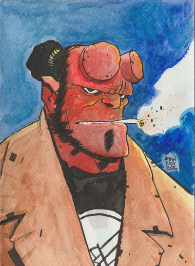 Hellboy 5x7 Watercolor