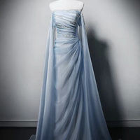 Blue Chiffon Beads Long Prom Party Dress - Thumbnail 1