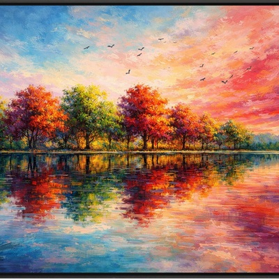 Vibrant autumn trees sunset landscape art print 36x24 colorful wall decor