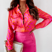 Temperament Contrasting Printed Long Sleeved Shirt - Thumbnail 1