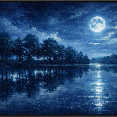 Vibrant violet moonlight river digital art print 24x36 blue purple - Thumbnail 1