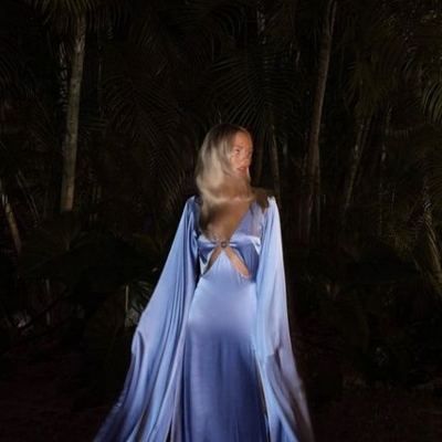 Simple blue a-line v-neck long prom dress formal evening dress
