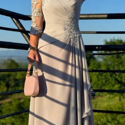 Sheath floor length grey chiffon mother of bridal dresses evening dress