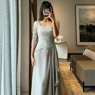 Sheath floor length grey chiffon mother of bridal dresses evening dress
