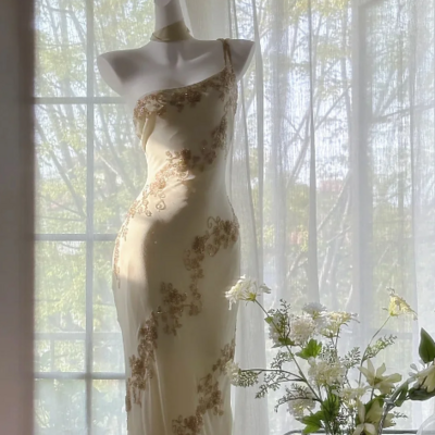 Vintage sheath one shoulder sleeveless long prom dress evening dress