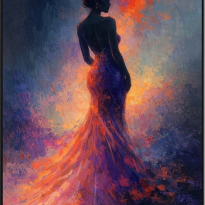 Elegant woman in sunset gown impasto fine art print - Thumbnail 1