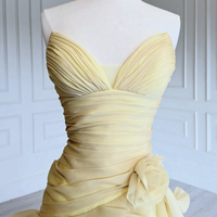 Yellow Chiffon Strapless Long Prom Party Dress - Thumbnail 1