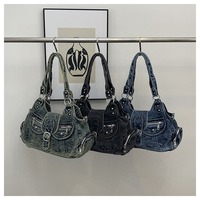 Vintage-style Y2K washed denim shoulder bag - Thumbnail 4