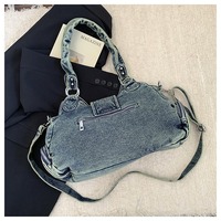 Vintage-style Y2K washed denim shoulder bag - Thumbnail 7