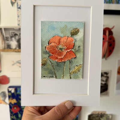 Original 5x7 inch matted painting “happiest bloom”