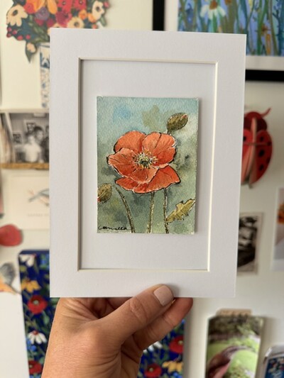 ORIGINAL 5x7 inch matted painting “Happiest Bloom”